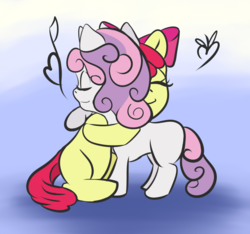 Size: 1024x958 | Tagged: safe, artist:melliemel, apple bloom, sweetie belle, g4, cute, hug