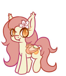 Size: 541x627 | Tagged: safe, artist:ruef, oc, oc only, oc:peach blossom, bat pony, pony, animated, bouncing, chibi, cute, eyes closed, fangs, flower, flower in hair, heart, looking at you, open mouth, pictogram, simple background, smiling, solo, transparent background, two-frame gif