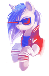 Size: 558x859 | Tagged: safe, artist:annielith, dj pon-3, vinyl scratch, g4, clothes, crossover, drive, female, jacket, kavinsky, solo, varsity jacket