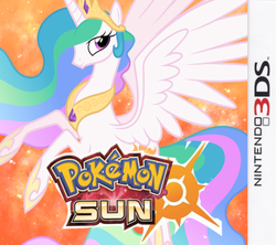 Size: 500x444 | Tagged: safe, princess celestia, alicorn, pony, g4, 3ds, crown, horn, jewelry, meme, nintendo, pokémon, regalia, wings