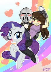 Size: 2894x4093 | Tagged: safe, artist:spookypandagirl, rarity, human, pony, g4, armoured skeptic, riding, shoe0nhead, shoes, trio