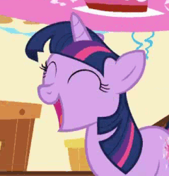 Size: 330x345 | Tagged: safe, edit, edited screencap, screencap, twilight sparkle, g4, griffon the brush off, animated, caption, cropped, die, eyes closed, female, image macro, laughing, meme, reaction image, smiling, solo, text