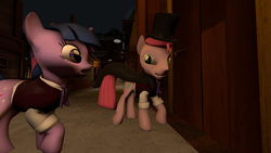 Size: 1280x720 | Tagged: safe, artist:johnsilents, pinkie pie, twilight sparkle, g4, 3d, bubble berry, cape, clothes, hat, mr hyde, parody, rule 63, source filmmaker, top hat