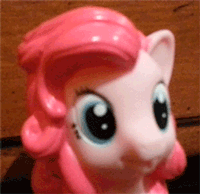 Size: 200x194 | Tagged: safe, pinkie pie, g4, animated, betcha can't make a face crazier than this, bubble blower, irl, meme, merchandise, photo, ponk, ponkie poy, scrunchy face, solo, toy, wat, why