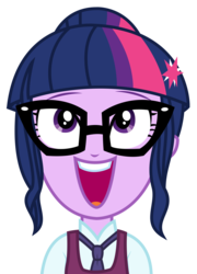 Size: 1753x2441 | Tagged: safe, artist:sketchmcreations, sci-twi, twilight sparkle, equestria girls, g4, my little pony equestria girls: friendship games, bust, clothes, crystal prep academy uniform, female, glasses, looking up, open mouth, school uniform, simple background, solo, transparent background, vector, what more is out there