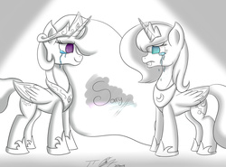 Size: 1024x758 | Tagged: safe, artist:nexcoyotlgt, princess celestia, princess luna, g4, black and white, grayscale, sisters