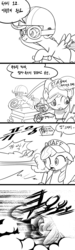 Size: 1080x3600 | Tagged: safe, artist:gashiboka, apple bloom, rarity, scootaloo, sweetie belle, g4, 4koma, comic, fainting couch, korean, monochrome, this will end in tears and/or death and/or covered in tree sap, wat