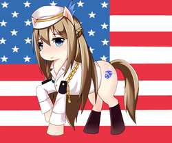 Size: 2480x2070 | Tagged: safe, artist:咲奇, pony, american flag, high res, lexington, pixiv, ponified, solo, warship girls