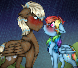 Size: 2300x2000 | Tagged: safe, artist:artistcoolpony, dumbbell, rainbow dash, g4, dumbdash, female, high res, male, rain, shipping, story in the source, straight