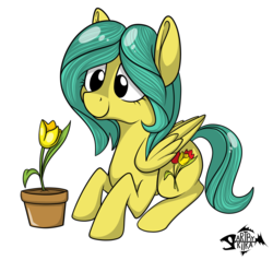 Size: 1408x1342 | Tagged: safe, artist:black-pie, oc, oc only, flower, prone, solo, tulip