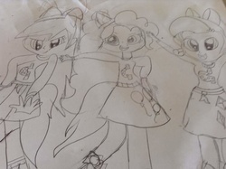 Size: 960x717 | Tagged: artist needed, safe, pinkie pie, rainbow dash, rarity, equestria girls, g4, traditional art