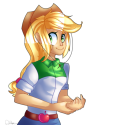Size: 1024x1024 | Tagged: safe, artist:chloeprice228, applejack, equestria girls, g4, female, simple background, solo, transparent background
