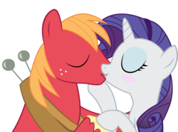 Size: 4437x3293 | Tagged: safe, artist:joemasterpencil, big macintosh, rarity, earth pony, pony, unicorn, g4, blushing, duo, female, horn, kiss on the lips, kissing, male, mare, ship:rarimac, shipping, simple background, stallion, straight, transparent background