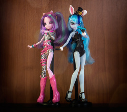 Size: 1200x1055 | Tagged: safe, aria blaze, sonata dusk, equestria girls, g4, alternate clothes, bunny ears, doll, irl, photo, toy