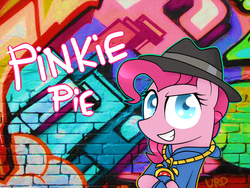 Size: 800x600 | Tagged: dead source, safe, artist:ultrard, pinkie pie, earth pony, pony, g4, colored pupils, female, graffiti, mare, rapper, rapper pie, solo