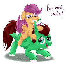 Size: 961x832 | Tagged: safe, artist:redheadfly, scootaloo, oc, oc:northern haste, g4, angry, biting, blatant lies, cute, cutealoo, i'm not cute, request, scootaloo is not amused