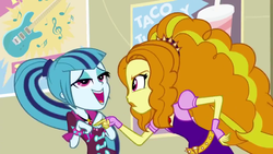 Size: 1280x720 | Tagged: safe, screencap, adagio dazzle, sonata dusk, equestria girls, g4, my little pony equestria girls: rainbow rocks, duo, gem, great moments in animation, hand on hip, pointing, siren gem, taco tuesday