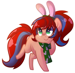 Size: 1952x1920 | Tagged: safe, artist:drawntildawn, oc, oc only, oc:bunny bounce, bunny ears, chibi, clothes, scarf, solo