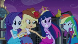 Size: 1280x720 | Tagged: safe, screencap, applejack, rainbow dash, rarity, twilight sparkle, equestria girls, g4, female