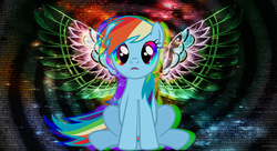 Size: 1024x559 | Tagged: safe, artist:cursedlyric, rainbow dash, pony, g4, error, female, glitch, rainbow, solo