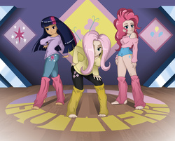 Size: 4469x3601 | Tagged: safe, artist:shadeirving, fluttershy, pinkie pie, twilight sparkle, human, g4, barefoot, clothes, feet, flutterr mlh, humanized, leg warmers, sweater, sweatershy, toes