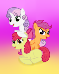 Size: 656x812 | Tagged: safe, artist:mari-pauli, apple bloom, scootaloo, sweetie belle, g4, cutie mark crusaders, open mouth
