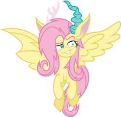 Size: 5198x5023 | Tagged: safe, artist:osipush, fluttershy, bat pony, draconequus, hybrid, pony, g4, absurd resolution, alternate gender counterpart, draconequified, faic, fangs, female, flutterbat, flutterequus, mare, mismatched horns, mismatched wings, simple background, smug, solo, species swap, spread wings, transparent background, what has magic done, wings