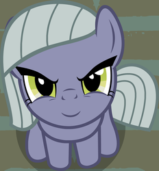 Size: 1014x1091 | Tagged: safe, artist:badumsquish-edits, derpibooru exclusive, edit, part of a set, limestone pie, earth pony, pony, g4, >:), badumsquish's kitties, cute, female, from above, inverted mouth, limabetes, looking at you, looking up, looking up at you, pure unfiltered evil, sinister smile, sitting, smiling, solo
