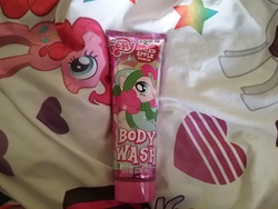 Size: 2592x1944 | Tagged: safe, pinkie pie, g4, bedsheets, body wash, irl, photo