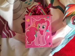 Size: 2592x1944 | Tagged: safe, pinkie pie, g4, balloon weight, bedsheets, confetti, irl, photo