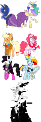 Size: 1024x3046 | Tagged: safe, artist:sugaryumyum, applejack, discord, pinkie pie, princess celestia, princess luna, rainbow dash, rarity, g4, asgore dreemurr, clothes, costume, crossover, mettaton, papyrus (undertale), rainbowdyne, rariton, sans (undertale), toriel, undertale, undyne, w.d. gaster