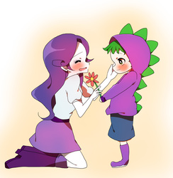 Size: 1169x1200 | Tagged: safe, artist:lotte, rarity, spike, equestria girls, g4, cute, flower, human spike, humanized, male, pixiv, ship:sparity, shipping, straight