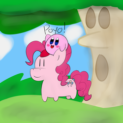 Size: 3000x3000 | Tagged: safe, artist:heartpallete, pinkie pie, pony, puffball, g4, crossover, cute, high res, kirby, kirby (series), kirby's adventure, smolpone, whispy woods