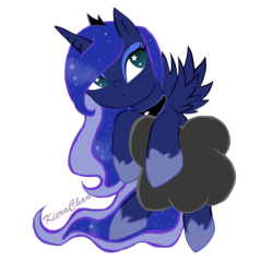 Size: 1000x1000 | Tagged: dead source, safe, artist:j-j-kuro, princess luna, g4, :<, chibi, cloud, cute, female, leaning, lidded eyes, lunabetes, simple background, solo, spread wings, starry eyes, stormcloud, transparent background