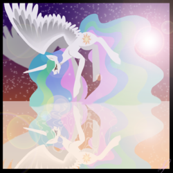 Size: 1000x1000 | Tagged: safe, artist:kiraaii, princess celestia, alicorn, pony, g4, female, reflection, solo, stars, water