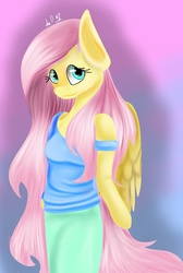 Size: 858x1280 | Tagged: safe, artist:artistic-light99, fluttershy, anthro, g4, clothes, female, skirt, solo, tank top