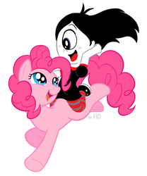 Size: 600x720 | Tagged: safe, artist:empty-10, pinkie pie, cyclops, humanoid, pony, g4, adorable face, crossover, cute, diapinkes, duo, iris (ruby gloom), ruby gloom, simple background, white background