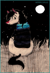 Size: 600x880 | Tagged: safe, artist:wirbelsaule, oc, oc only, clothes, moon, night, scarf, sweater, traditional art