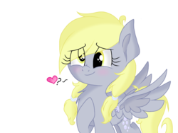 Size: 1024x768 | Tagged: safe, artist:php76, derpibooru exclusive, derpy hooves, pegasus, pony, g4, blushing, chest fluff, cute, derpabetes, female, heart, mare, pigtails, simple background, solo, white background