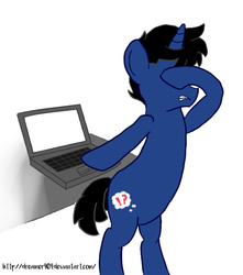 Size: 505x570 | Tagged: safe, artist:triplesevens, oc, oc only, computer, cringing, facehoof, groan, laptop computer, ponysona, solo