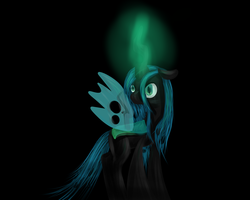 Size: 5000x4000 | Tagged: safe, artist:moonsharddragon, queen chrysalis, changeling, changeling queen, g4, female, glowing, glowing horn, horn, solo