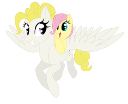 Size: 2003x1623 | Tagged: safe, artist:mllady56, fluttershy, surprise, g4, filly, flying, headcanon, mother and daughter