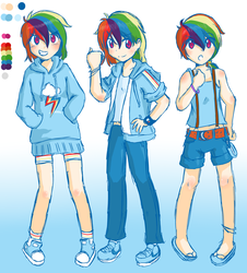 Size: 1739x1927 | Tagged: safe, artist:applestems, rainbow dash, human, g4, clothes, converse, female, flip-flops, hoodie, humanized, sandals, shoes, skinny, sneakers, thin, tomboy