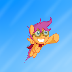 Size: 2000x2000 | Tagged: safe, artist:mr-1, scootaloo, g4, cape, clothes, cmc cape, female, flying, high res, scootaloo can fly, solo