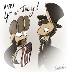 Size: 700x750 | Tagged: safe, artist:slitherpon, apple bloom, moody mark crusaders, g4, 4th of july, abraham lincoln, american flag, american independence day, cloak, clothes, hat, independence day, murica, top hat