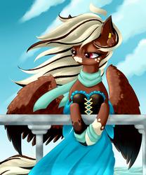 Size: 1000x1200 | Tagged: safe, artist:striped-chocolate, oc, oc only, oc:chocolate crumb, pegasus, pony, rcf community, clothes, corset, dress, scarf, solo