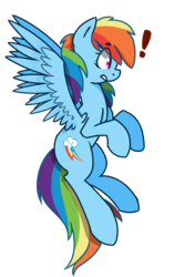 Size: 1212x1920 | Tagged: safe, artist:themodpony, rainbow dash, pony, g4, exclamation point, female, flying, solo, surprised, wings