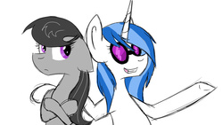 Size: 1024x576 | Tagged: safe, artist:despotshy, dj pon-3, octavia melody, vinyl scratch, g4, colored sketch