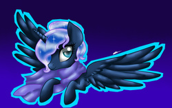 Size: 1000x629 | Tagged: safe, artist:nevera573, princess luna, g4, alternate hairstyle, blue, clothes, female, scarf, solo