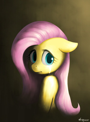 Size: 1413x1920 | Tagged: safe, artist:doqwor, fluttershy, anthro, g4, bust, colored pupils, crying, female, floppy ears, looking at you, looking sideways, sad, solo, turned head